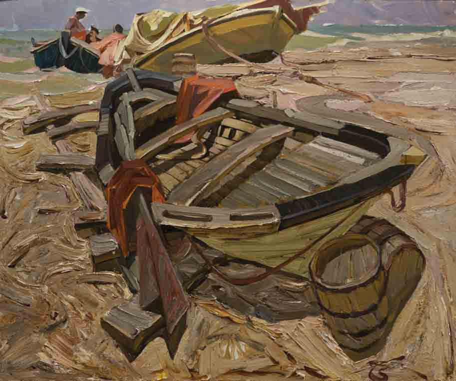 Ajibai fishermen, cardboard, oil. Size: 79x95. Year: 2008