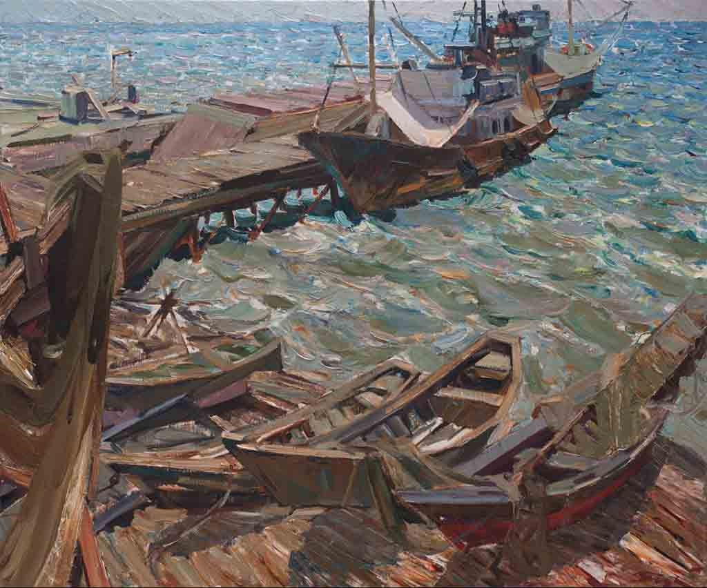 Sunny dock. Canvas, oil.  Size: 100х120. Year: 2013